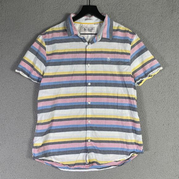 Original Penguin Heritage Slim Fit Striped Short Sleeve Button Shirt Men's Large - Picture 1 of 10